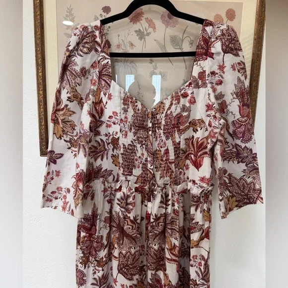 EUC Cara Cara Blue Hill Floral Print linen Dress - Picture 7 of 11